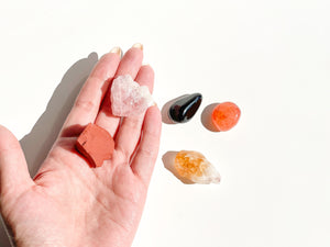 Aries Zodiac Crystal Set: Selenite Plate, Jasper, Carnelian, Citrine