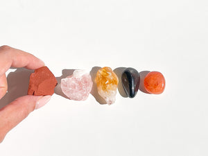 Aries Zodiac Crystal Set: Selenite Bowl, Red Jasper, Carnelian, and More