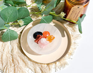 Aries Zodiac Crystal Set: Selenite Bowl, Red Jasper, Carnelian, and More