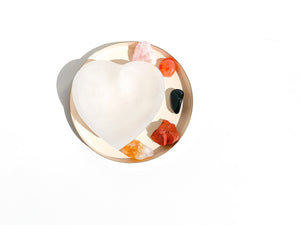 Aries Zodiac Crystal Set: Selenite Heart Bowl, Jasper, Carnelian