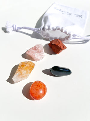 Aries Zodiac Crystal Set: Selenite Heart Bowl, Jasper, Carnelian