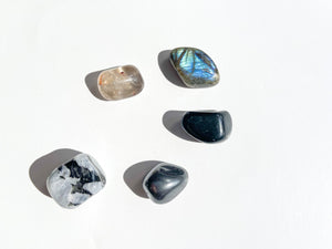 Scorpio Zodiac Crystal Set: Selenite Plate, Moonstone, Onyx, Quartz, Hematite, Labradorite