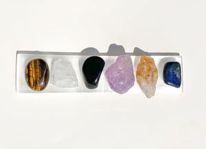 Sagittarius Crystal Set: Amethyst, Sodalite, Tiger's Eye, Citrine, Quartz, Onyx with Selenite Plate