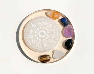 Sagittarius Crystal Kit: Zodiac Selenite Plate, Amethyst, Sodalite, Quartz