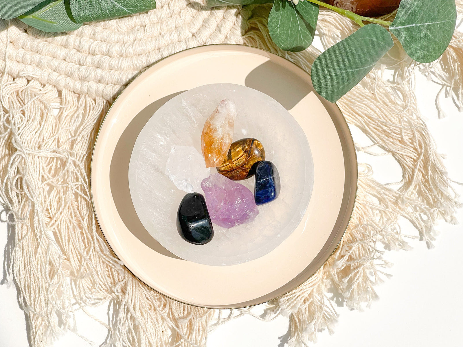 Sagittarius Zodiac Crystal Set with Selenite Bowl: Healing Gemstones