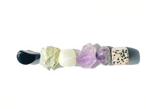 Capricorn Zodiac Crystal Set with Heart-Shaped Selenite Bowl: Amethyst, Serpentine, Fluorite, Jade, Onyx, & Dalmatian Jasper