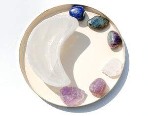 Pisces Zodiac Crystal Set: Selenite Moon Bowl, Labradorite, Amethyst