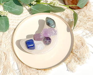 Pisces Zodiac Crystal Set: Selenite Moon Bowl, Labradorite, Amethyst