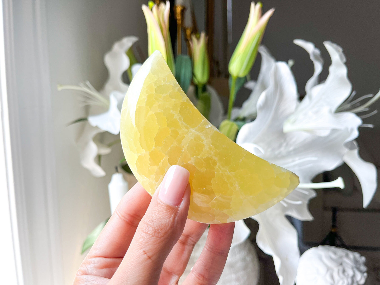 Lemon Calcite Crystal Moon: Positive Energy Stone