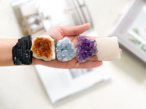 Crystal Set: Amethyst, Citrine, Celestite, Selenite, Black Tourmaline