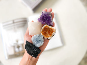 Crystal Set: Amethyst, Citrine, Celestite, Selenite, Black Tourmaline