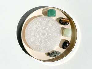 Wealth Attraction Crystal Set: Zodiac Selenite Plate, Aventurine, Jade, Pyrite