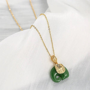 Green Jade Elephant Necklace: Stainless Steel Chain, Prosperity Symbol