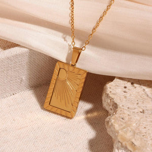 Sunburst Pendant Necklace: 18K Gold Plated Stainless Steel, Minimalist Design