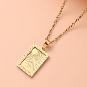 Sunburst Pendant Necklace: 18K Gold Plated Stainless Steel, Minimalist Design