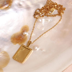 Sunburst Pendant Necklace: 18K Gold Plated Stainless Steel, Minimalist Design