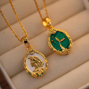 Reversible Mermaid Tail Necklace: 18K Gold Plated Enamel Pendant