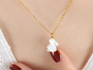 White Shell Rabbit Pendant Necklace: 18K Gold Plated Collarbone Chain