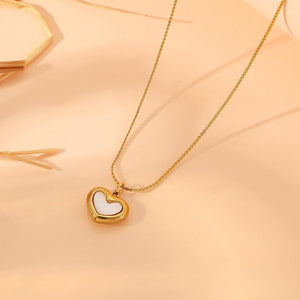 Mother of Pearl Heart Pendant Necklace: 18K Gold Plated Chain