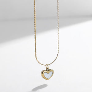 Mother of Pearl Heart Pendant Necklace: 18K Gold Plated Chain