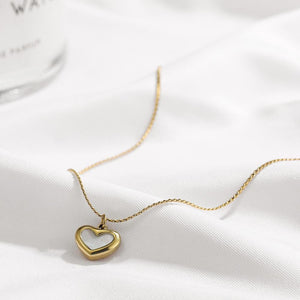 Mother of Pearl Heart Pendant Necklace: 18K Gold Plated Chain
