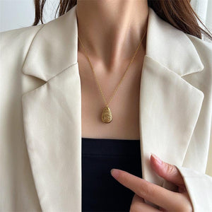 18K Gold Plated Evil Eye Protection Necklace – Unique Teardrop Pendant with Mystical Engraving