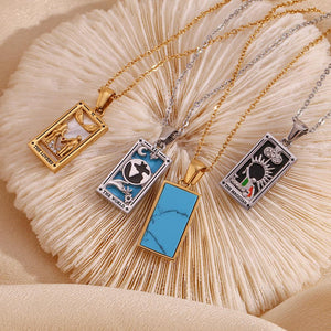 The Empress Tarot Card Necklace: 18K Gold Enamel Pendant with Crystals