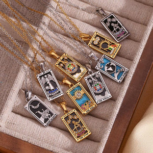 The Empress Tarot Card Necklace: 18K Gold Enamel Pendant with Crystals