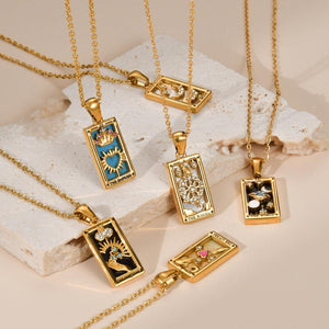 The Moon Tarot Card Necklace: 18K Gold Pendant, Mother of Pearl & Crystal