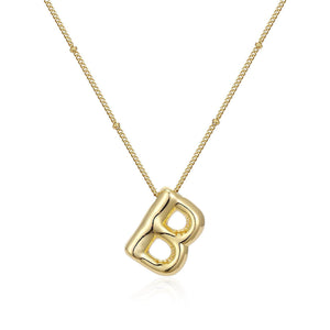 14K Gold Plated Bubble Letter Necklace: Personalized Initial Pendant