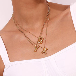 14K Gold Plated Bubble Letter Necklace: Personalized Initial Pendant