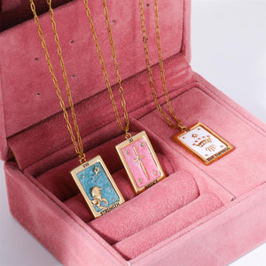 18K Gold-Plated Tarot Card Pendant Necklace - Strength, Justice, and Empress Charms for Women