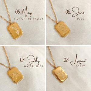 18K Gold Birth Flower Pendant Necklace: Personalized Floral Jewelry Gift