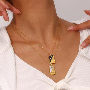 Minimalist Celestial Pendant Necklace – Stainless Steel in Black & Gold, 18K Gold Plated, Hypoallergenic