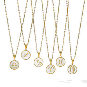 Mother of Pearl Zodiac Necklace: 18K Gold Astrology Pendant