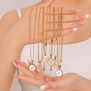 Mother of Pearl Zodiac Necklace: 18K Gold Astrology Pendant