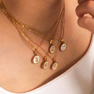 Mother of Pearl Zodiac Necklace: 18K Gold Astrology Pendant