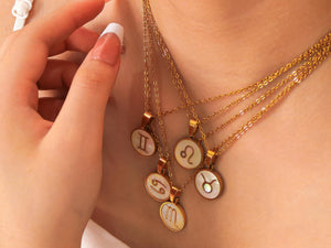 Mother of Pearl Zodiac Necklace: 18K Gold Astrology Pendant