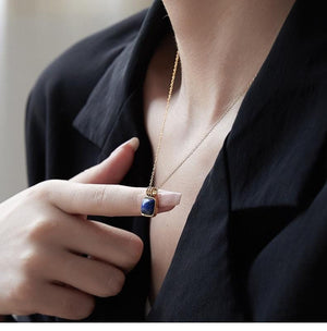 Lapis Lazuli Square Pendant Necklace: 18K Gold Plated Chain