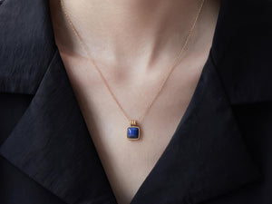 Lapis Lazuli Square Pendant Necklace: 18K Gold Plated Chain