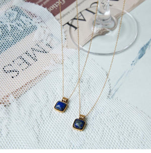 Lapis Lazuli Square Pendant Necklace: 18K Gold Plated Chain