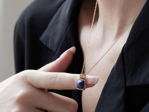 Lapis Lazuli Square Pendant Necklace: 18K Gold Plated Chain
