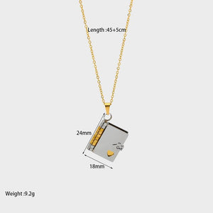Mini Book Pendant Necklace: 18K Gold Plated Stainless Steel Literary Charm