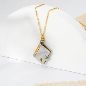 Mini Book Pendant Necklace: 18K Gold Plated Stainless Steel Literary Charm