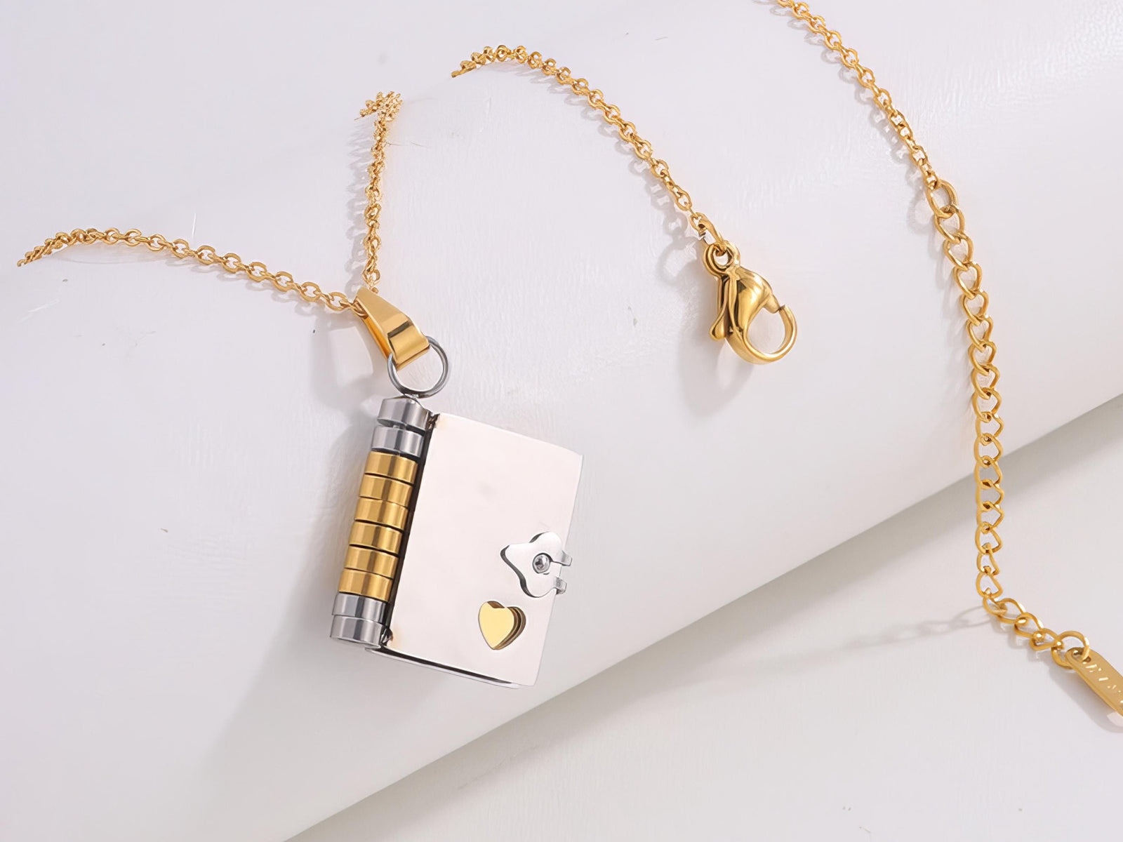 Mini Book Pendant Necklace: 18K Gold Plated Stainless Steel Literary Charm