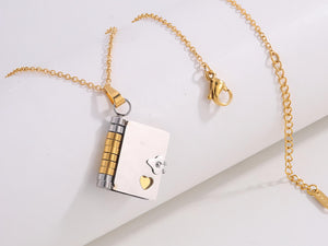 Mini Book Pendant Necklace: 18K Gold Plated Stainless Steel Literary Charm