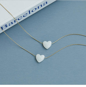 Mother of Pearl Heart Pendant Necklace: Gold Plated Snake Chain