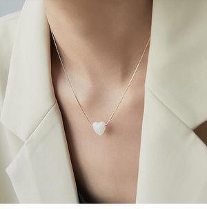 Mother of Pearl Heart Pendant Necklace: Gold Plated Snake Chain