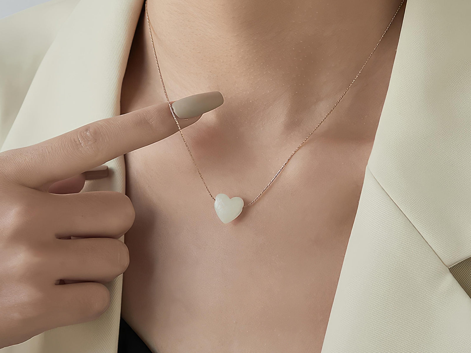 Mother of Pearl Heart Pendant Necklace: Gold Plated Snake Chain