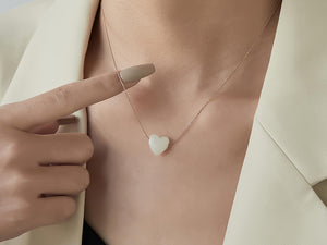 Mother of Pearl Heart Pendant Necklace: Gold Plated Snake Chain